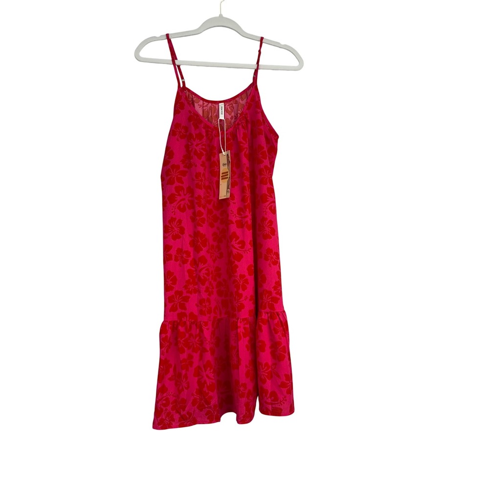 Dokotoo Womens Pink‎ Hibiscus Floral Slip Dress Ruffle Hem Size Medium NWT